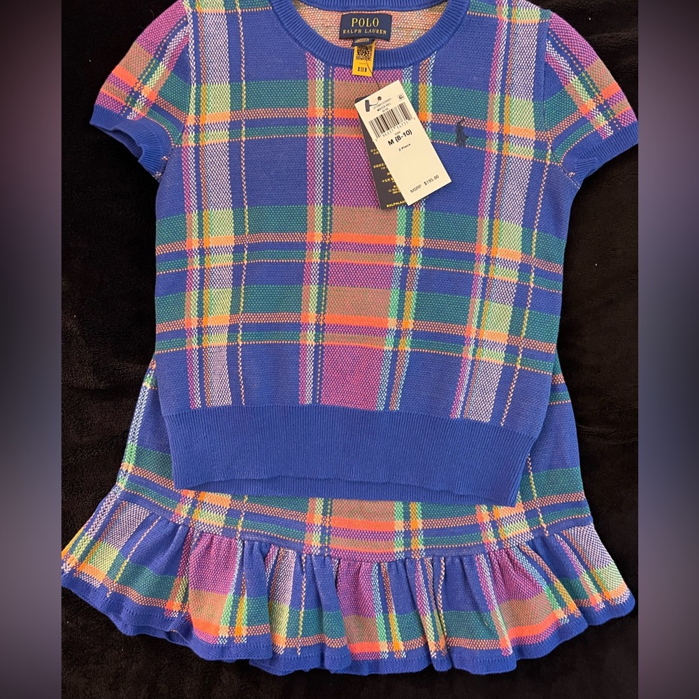 Polo by Ralph Lauren Girls Multicolor Crewneck Plaid Sweater with skirt - Picture 5 of 9